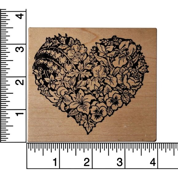 Botanical Heart Floral Wood Rubber Stamp By PSX - Picture 3 of 4